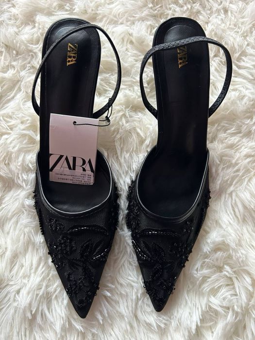 Туфлі лодочки чорні жіночі з вишивкою zara:37,38,39,40