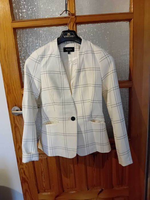 żakiet marynarka biała w kratkę reserved 36 nowa bez metki + gratis