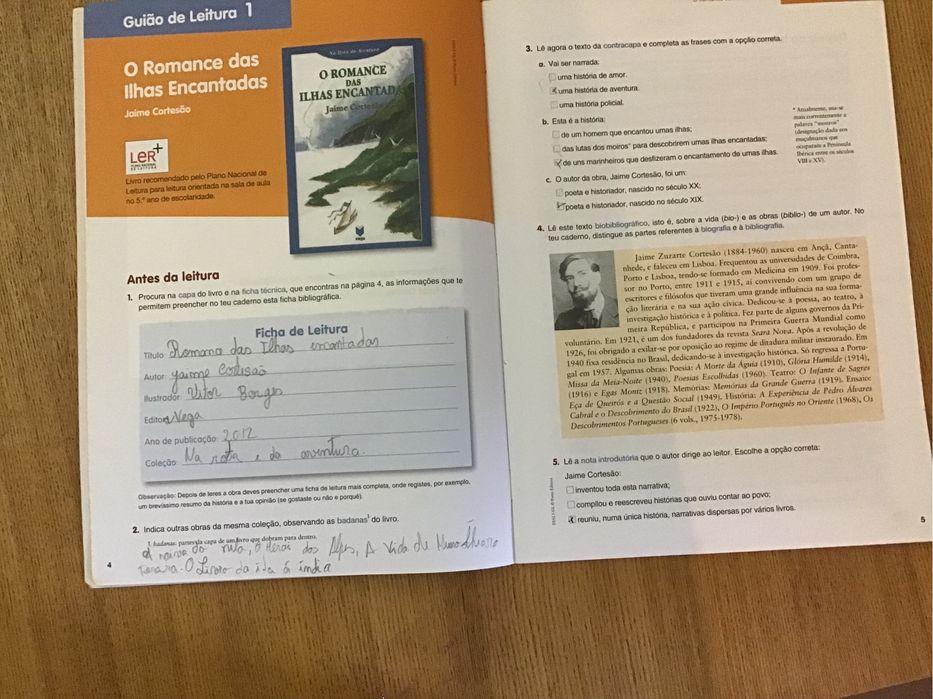 Manual, caderno de exercícios e caderno de escrita Português 5.º ano