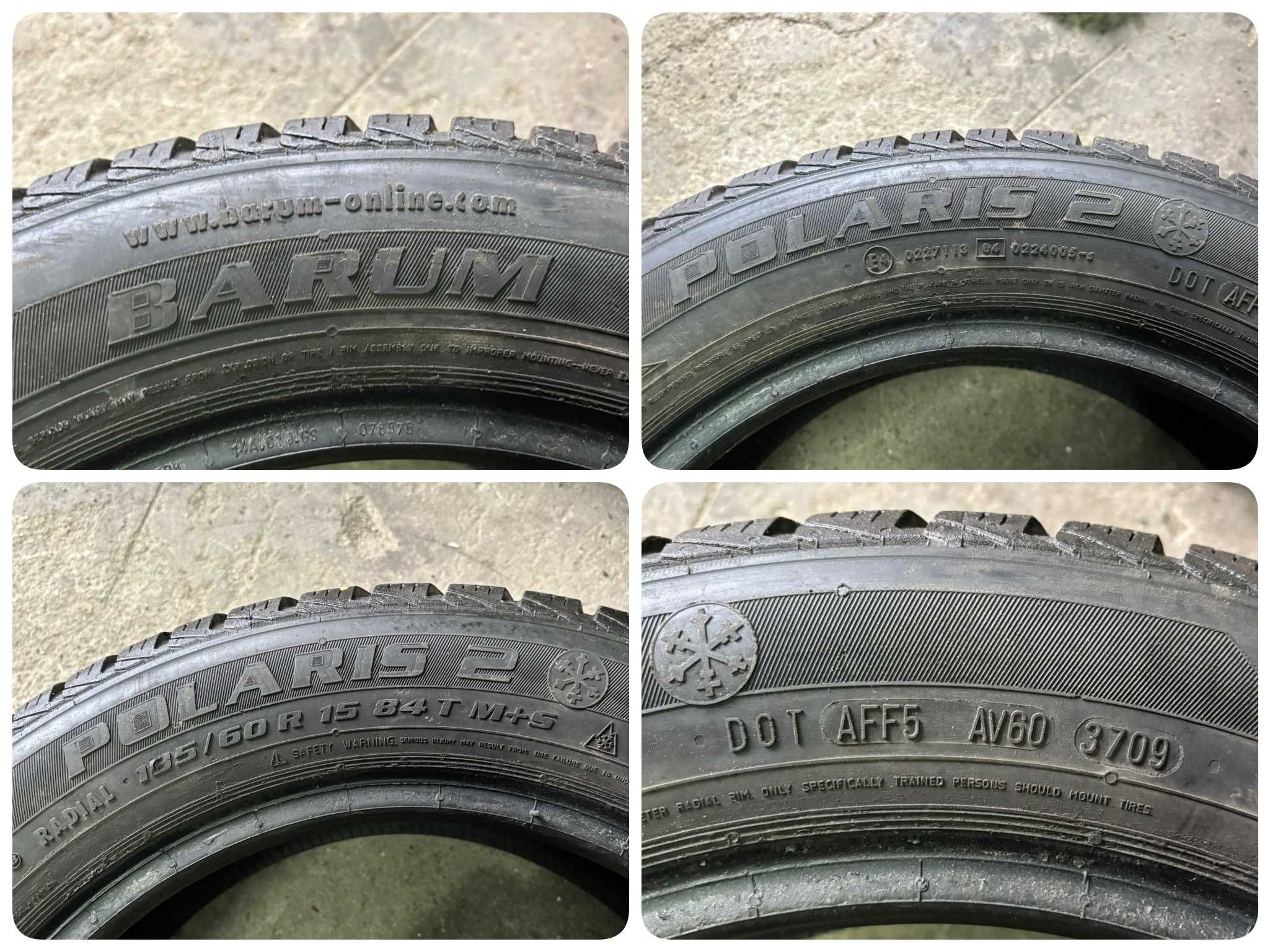 4X Opony Zimowe 185/60R15 84T BARUM POLARIS 2 6.3MM Sprawdzone Całe!