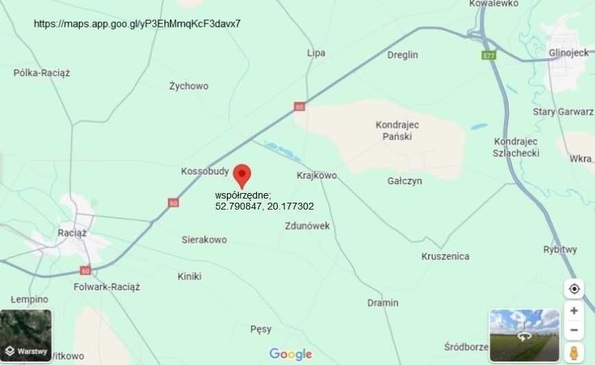 Działka budowlana do zabudowy 1487m2 Kossobudy gm. Raciąż pow. Płoński
