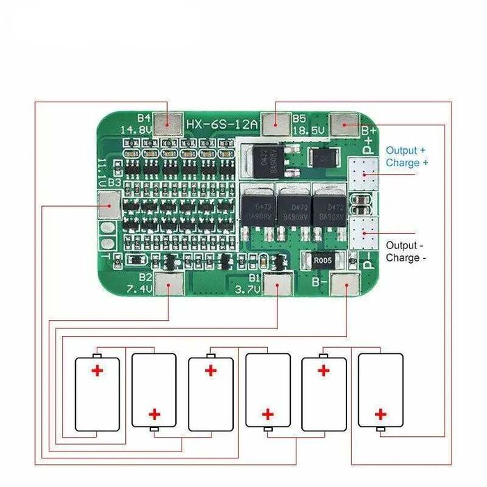 BMS 24V HX-6S-12A для заряда-разряда Li-ion акумуляторов