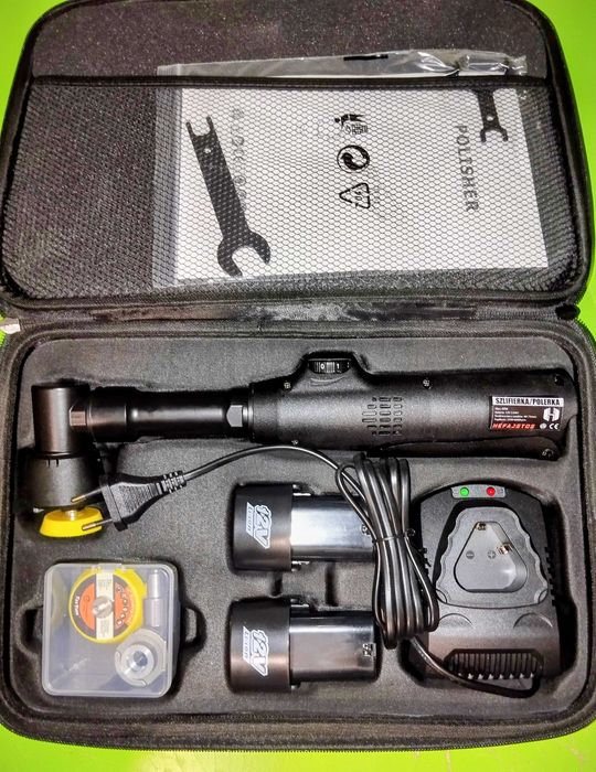 Polerka MINI Akumulatorowa HEFAJSTOS 12V na PREZENT WALIZKA detailing