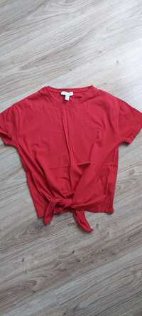 T-shirt koszulka damska czerwona z wiązaniem