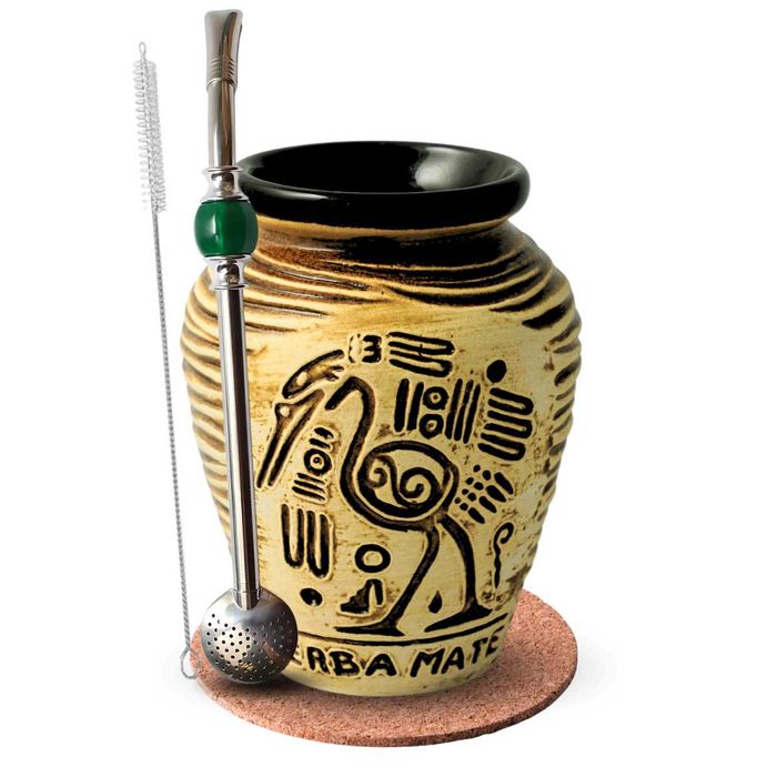 Zestaw Yerba Mate Matero Aztek Brązowe + Bombilla z Kamieniem
