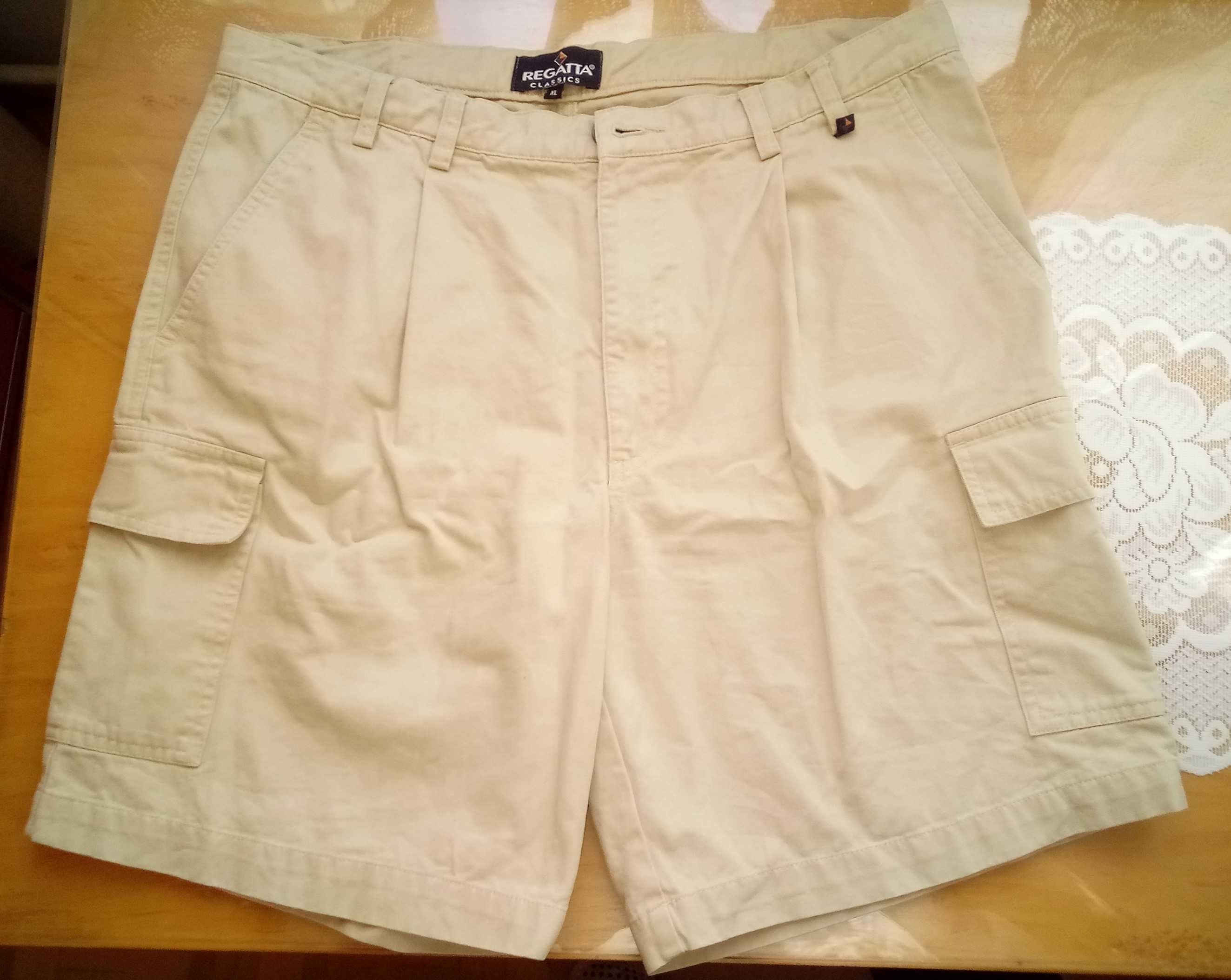 Spodnie krótkie, szorty, beż, Regatta, bawełna, klasyczny krój, r. XL