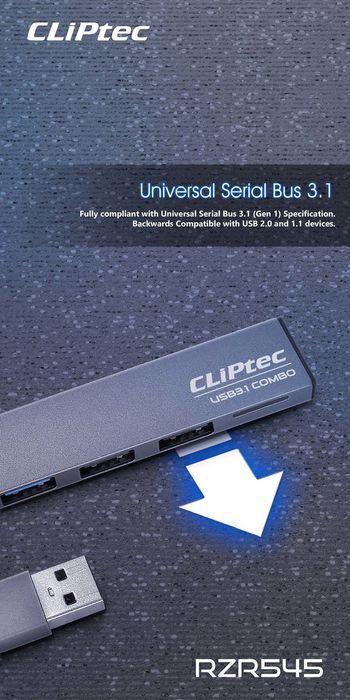 Cliptec Adapter HUB - USB na USB 3.1 + 2xUSB 2.0 + microSD - Slim