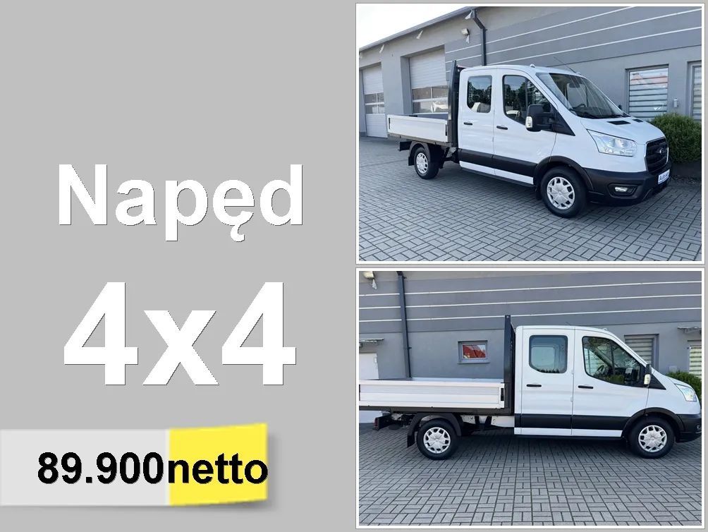 Ford Transit  Skrzynia Napęd 4×4 Doka 7 miejsc Brygadowy Klima HAK *Gwarancja