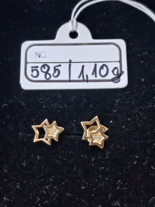 Złote kolczyki podwójne gwiazdki 585/1,10g