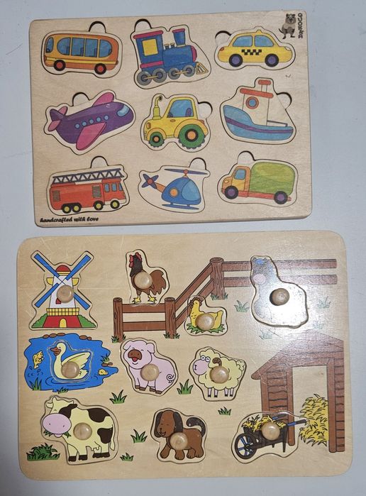 Дерев'яні ігращшки пакетом: рамка вкладиш, шнурівка, магнітна рибалка