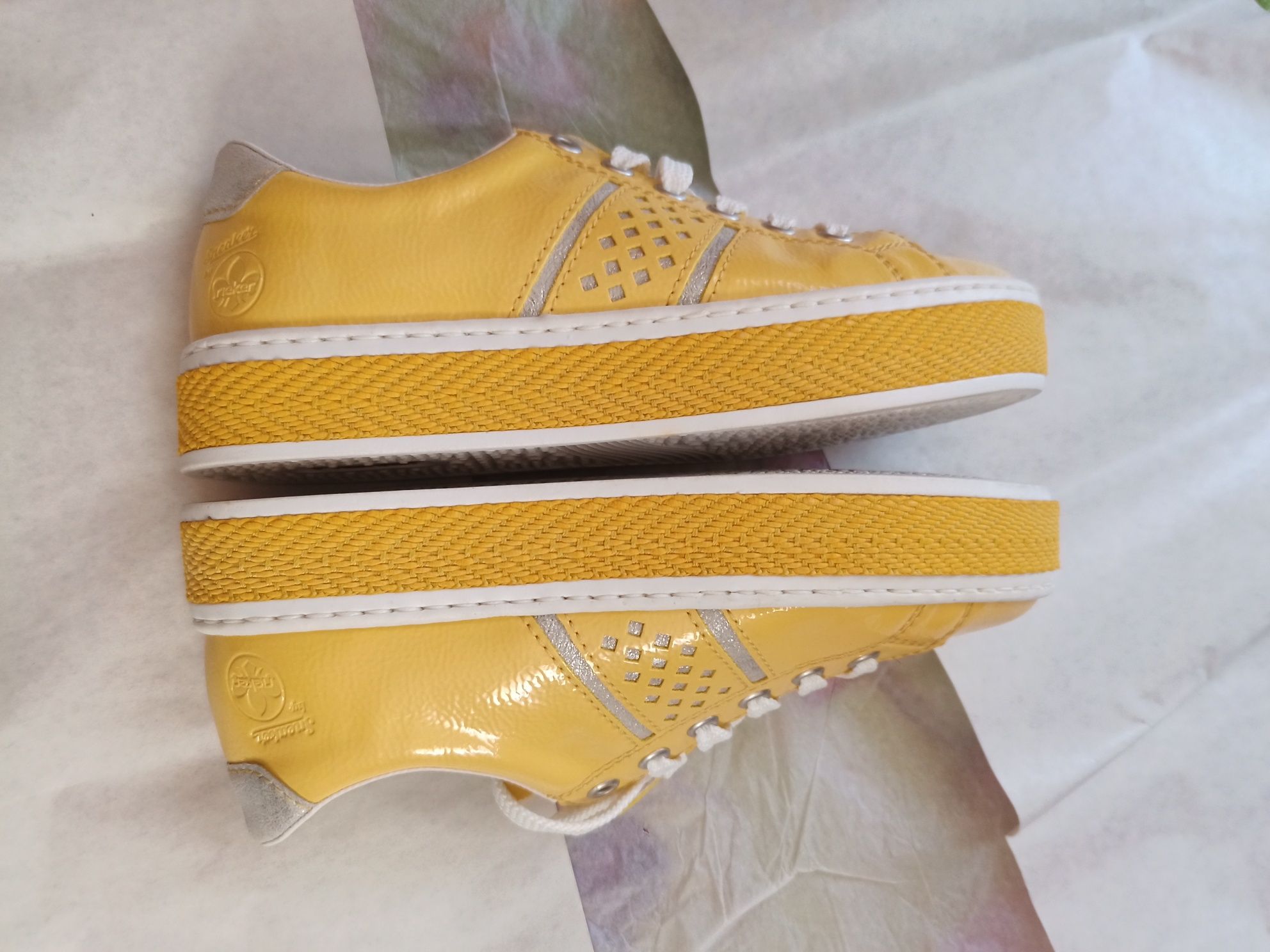 Żółte sneakersy Rieker 36 wkładka 23 cm platforma ok 3, 5 cm