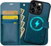 Ocase etui skórzane iPhone 15 Pro stojak magsafe portfel niebieskie