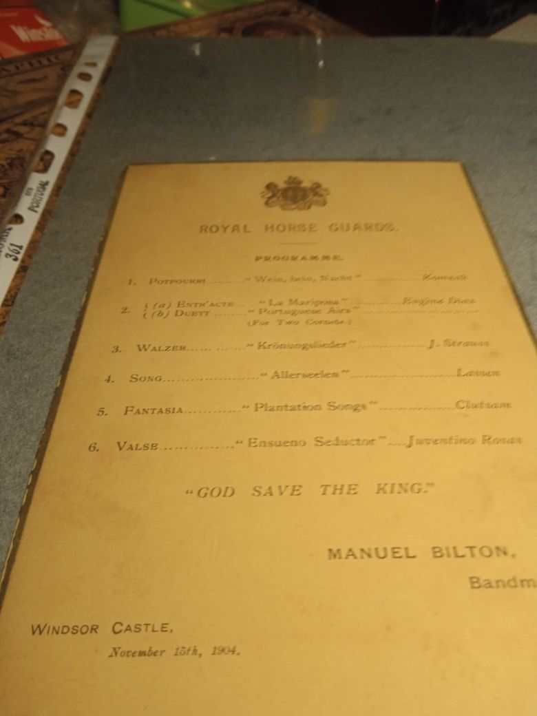 Programa e menu Royal Horse Guarda 1904