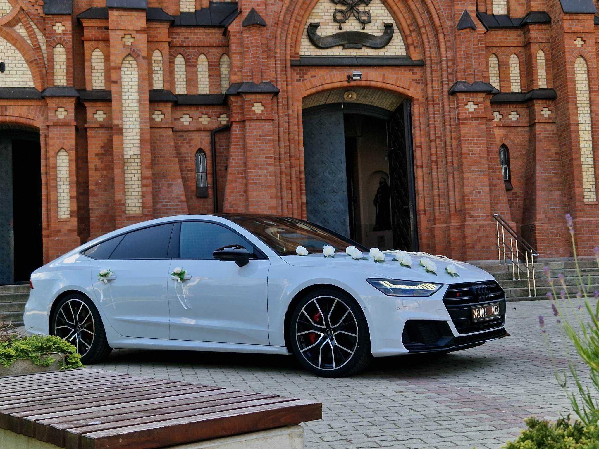 Auto Samochód do ślubu na wesele Audi S7 białe - LOVE MR&MRS DRINK BAR