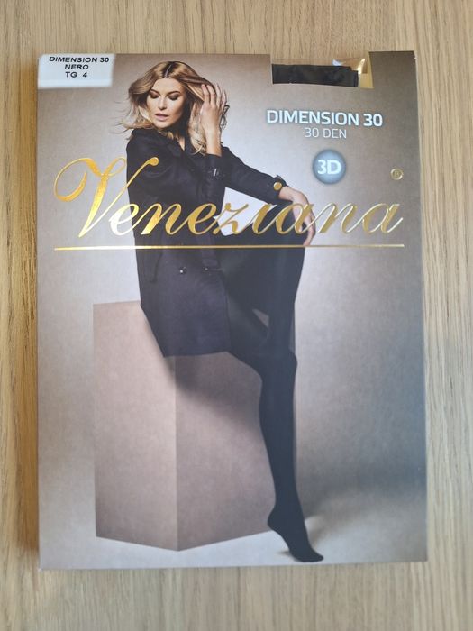 Rajstopy kryjące Veneziana 3D 30 DEN, rozmiar 4L, kolor czarny