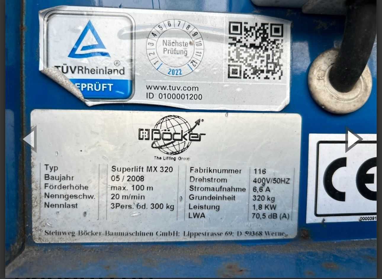 Winda budowlana towarowo osobowa Böcker Superlift MX 320kg lub 3 osoby