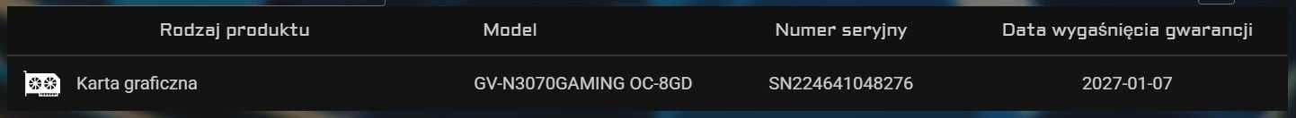 gwarancja Gigabyte RTX 3070 gaming oc LHR 8GB GDDR6