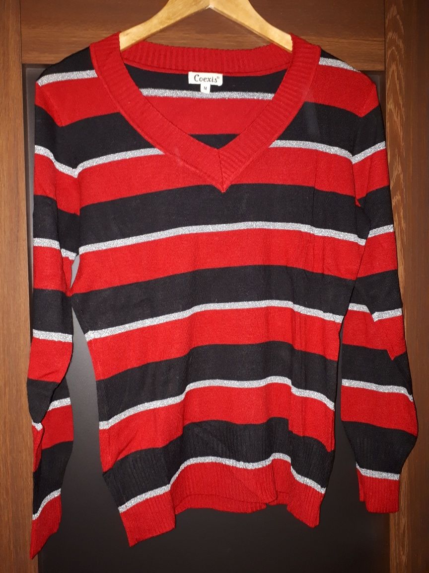 Sweterek paski czerwony M/L