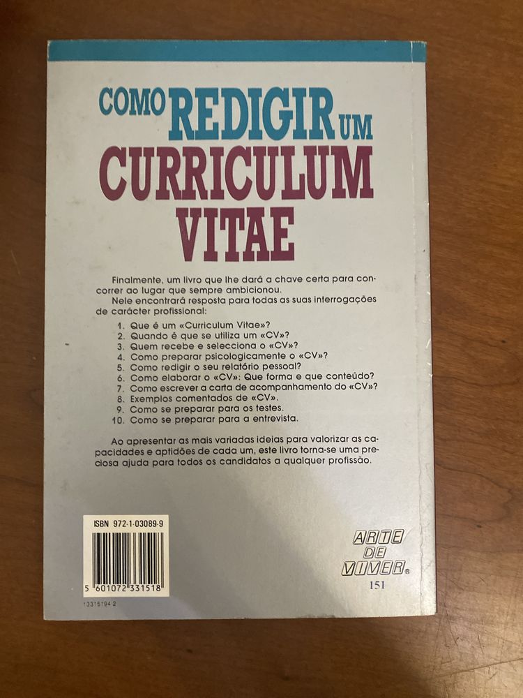 Livro de Como Redigir um Curriculum Vitae