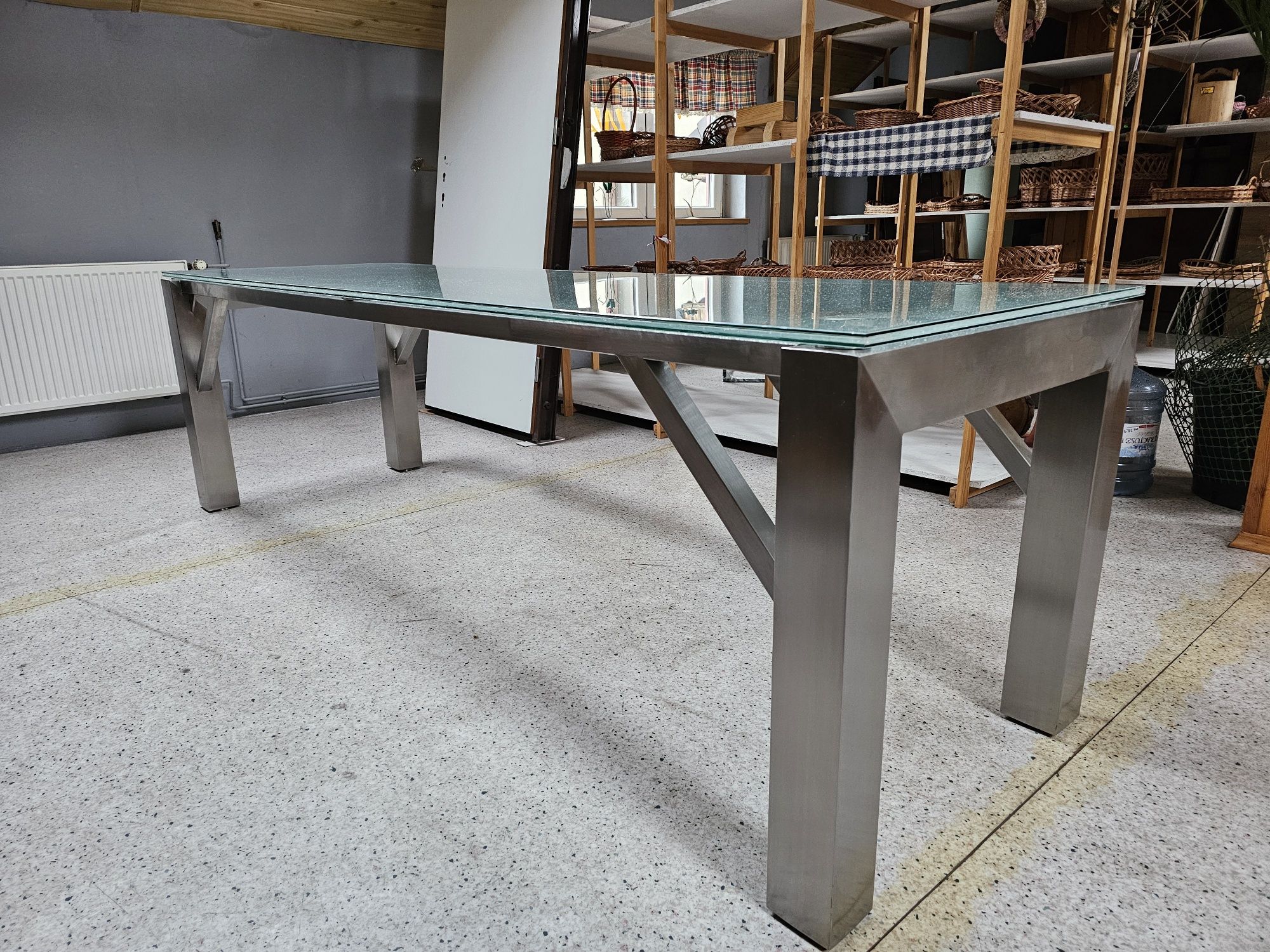 Stół ława do jadalni na ogród szyba szkło tłuczone inox