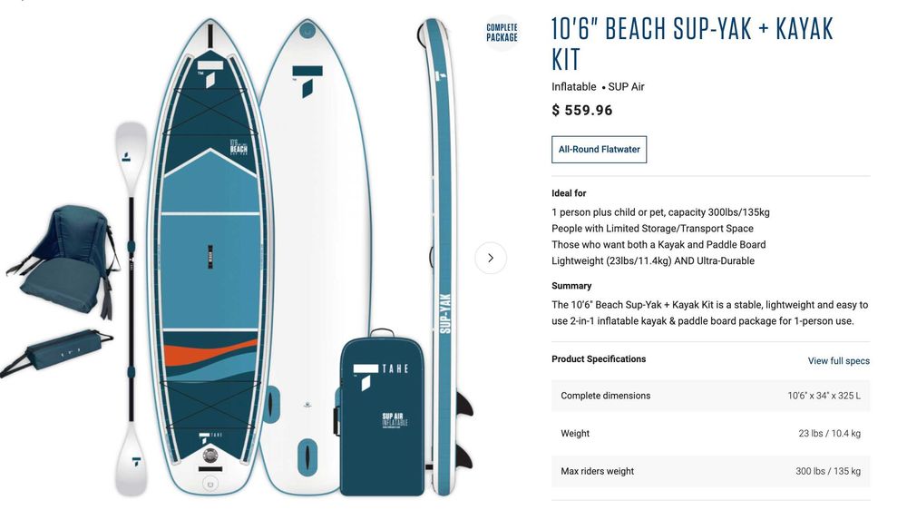 10'6" Beach Sup-Yak + Kayak Kit NEW