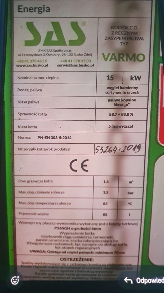 Piec SAS 15 kw 5-letni
