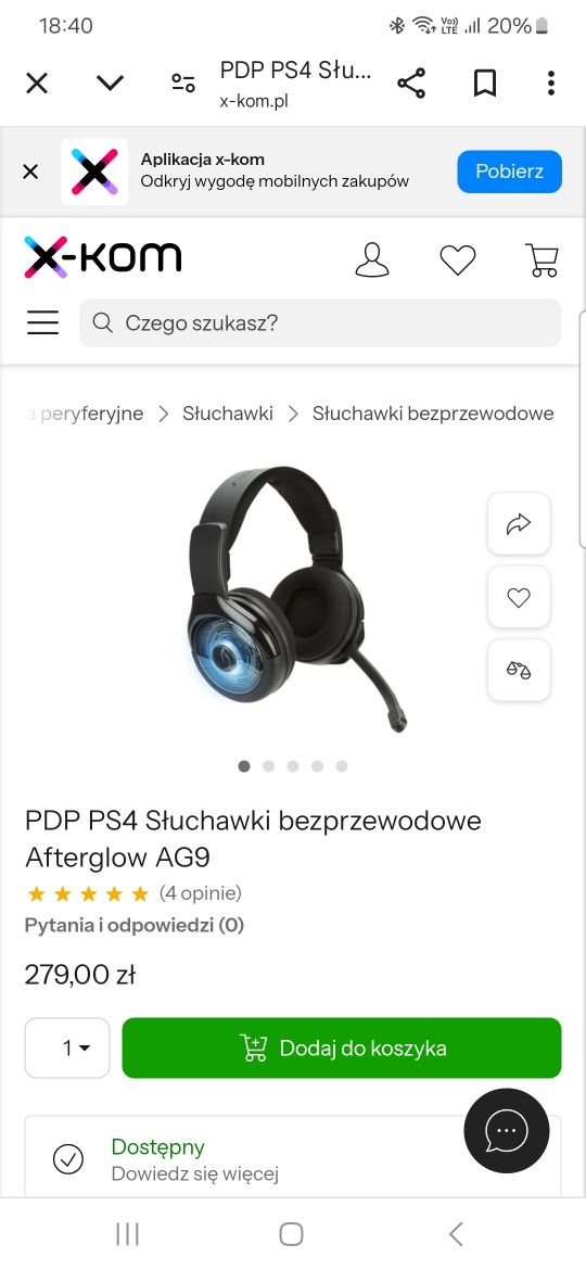 Słuchawki bezprzewodowe playstation 4 AG9 uszkodzone