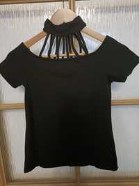Elegancka czarna bluzeczka krótki rękaw Amisu S