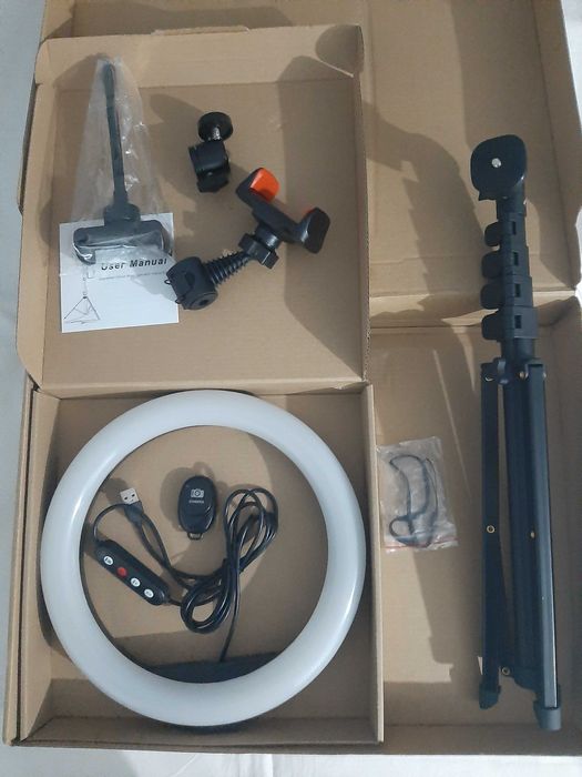 Selfie ring light 21cm luz para selfies perfeitas LED tripé 160cm