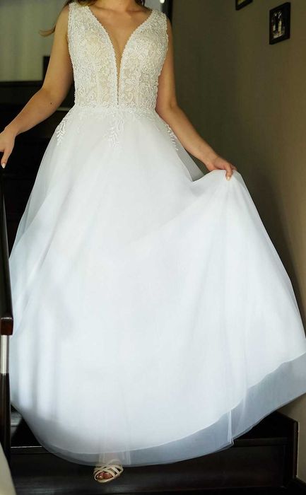 Suknia ślubna S/M 169+6 cm obcas- Welon GRATIS!