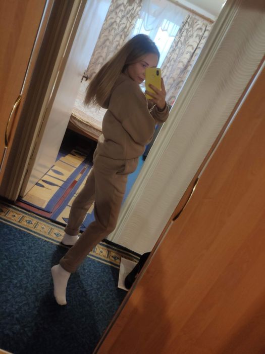 Жіночий костюм на флісі бежевий, заміри на фото