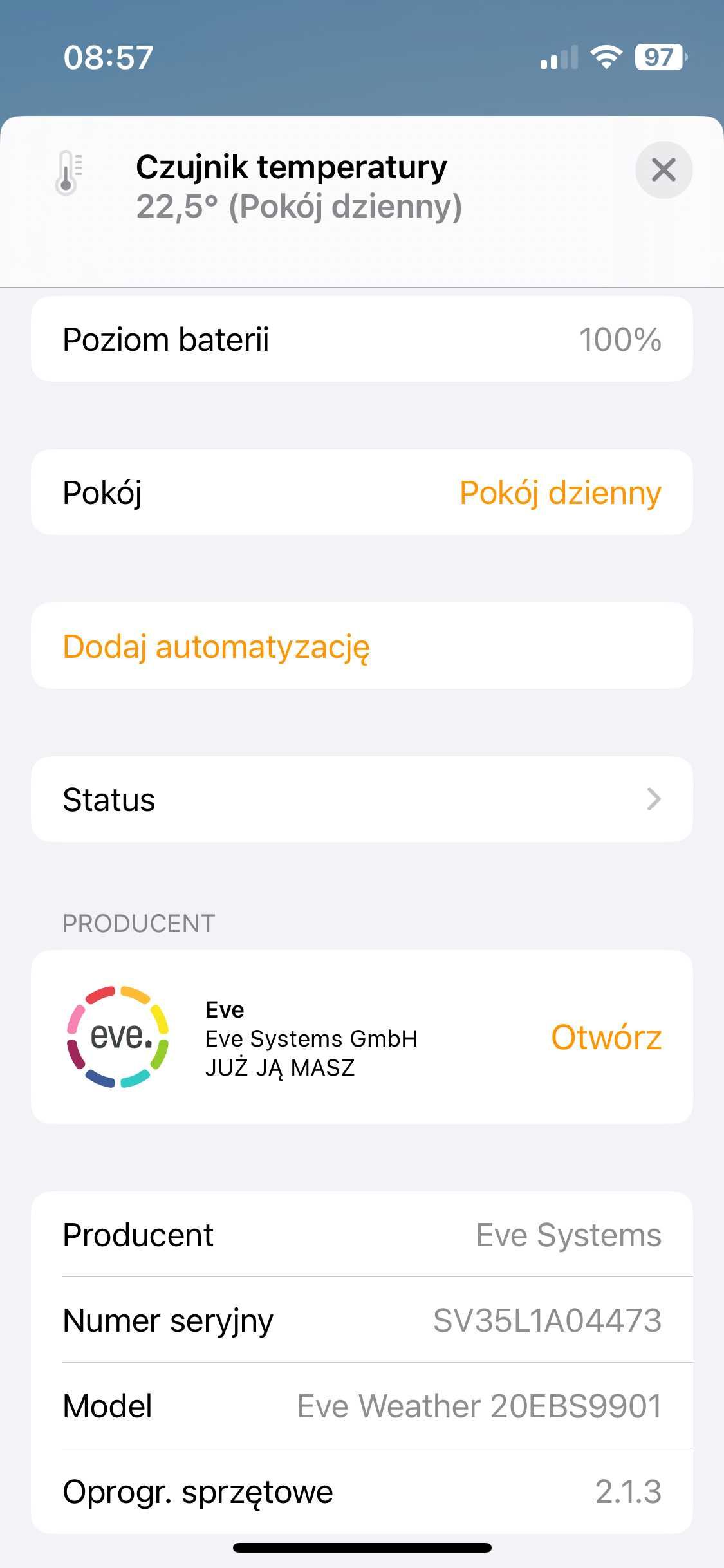 Czujnik zewnętrzny Eve Weather 20EBS9901 THREAD - Apple Homekit