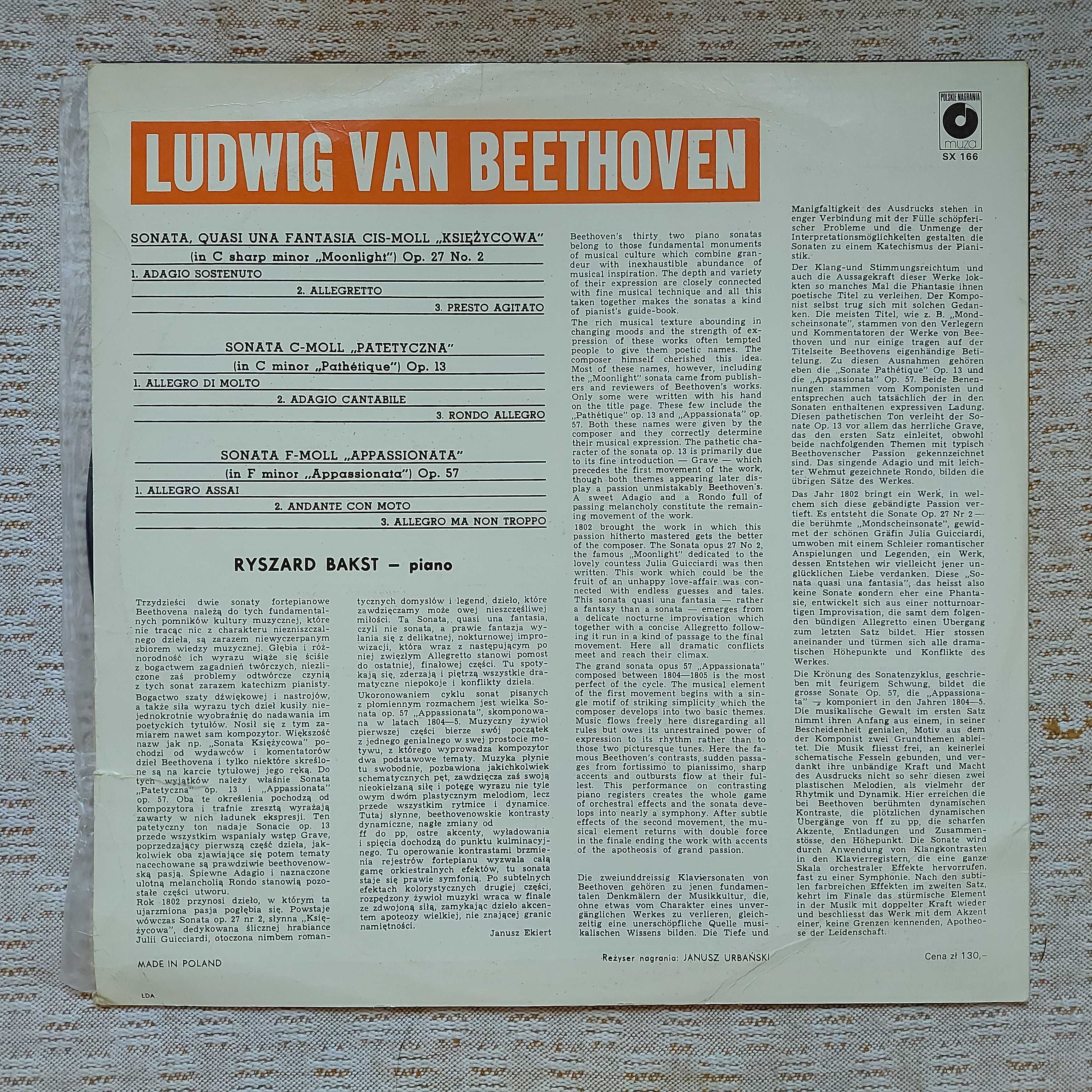 Beethoven  Ryszard Bakst  Beethoven Sonaty 1976 PL (NM/VG+)