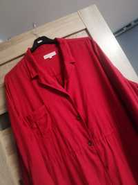 Rewelacyjny oryginalny czerwony płaszcz sukienka Open End okazja  len