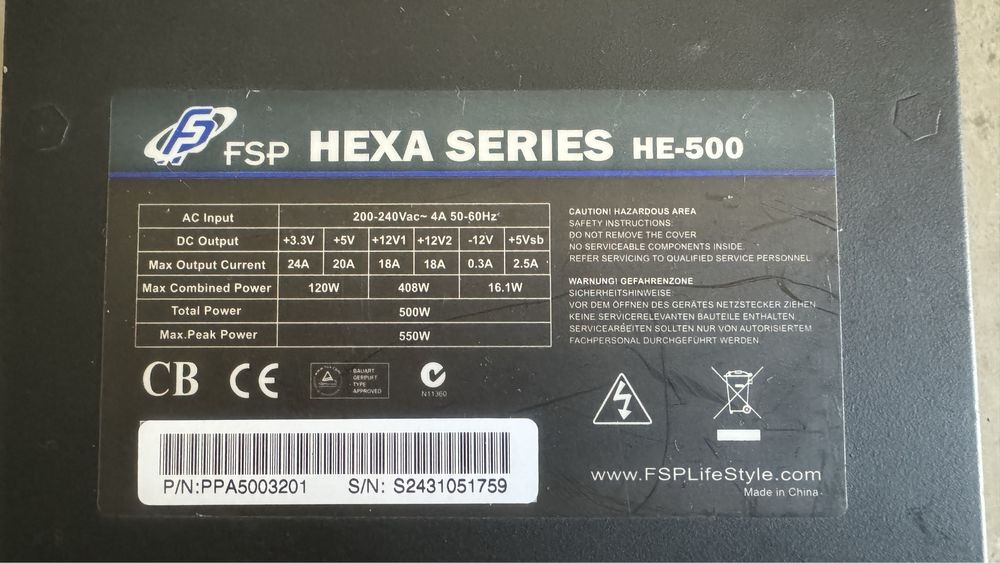 Zasilacz FSP HEXA SERIES HE-500 500w