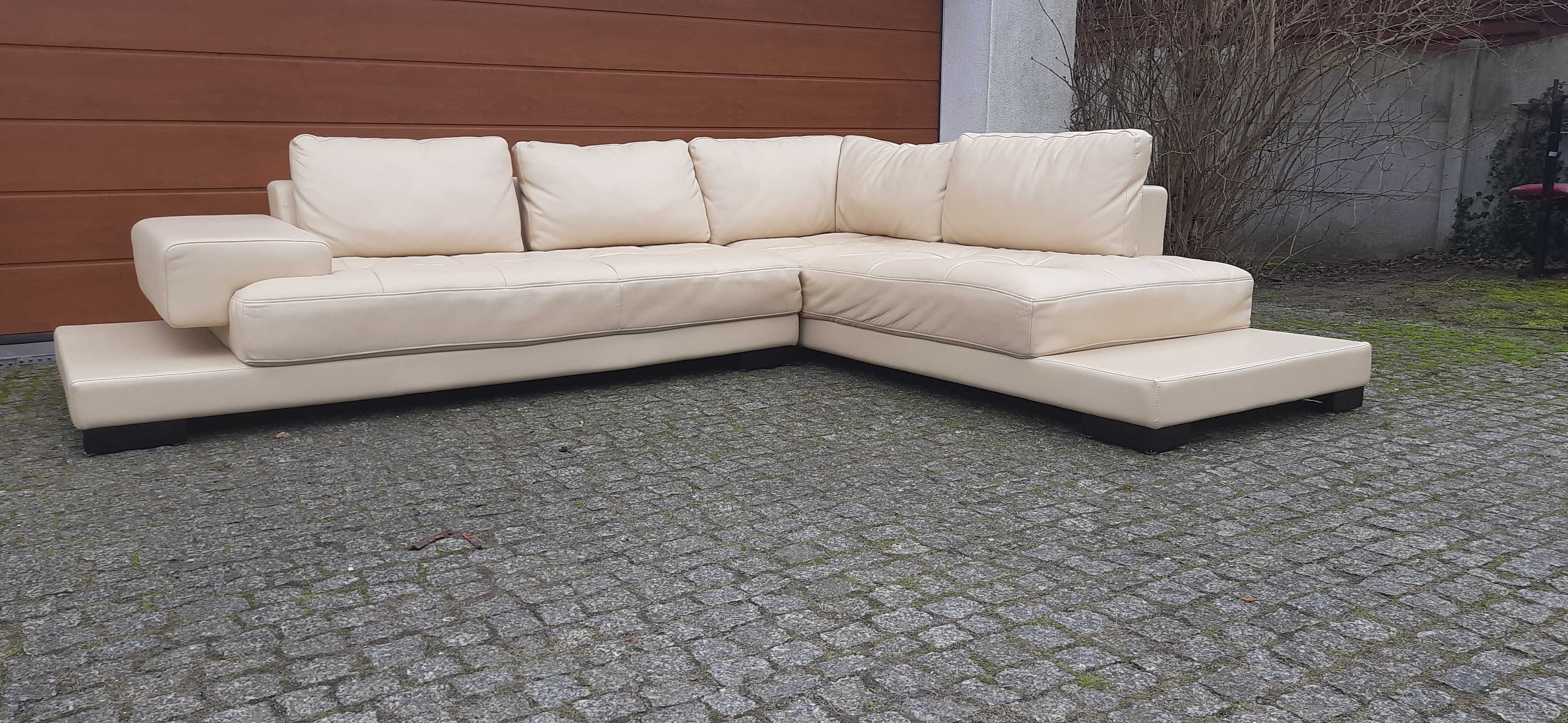 Kanapa narożnik skórzana kremowa sofa