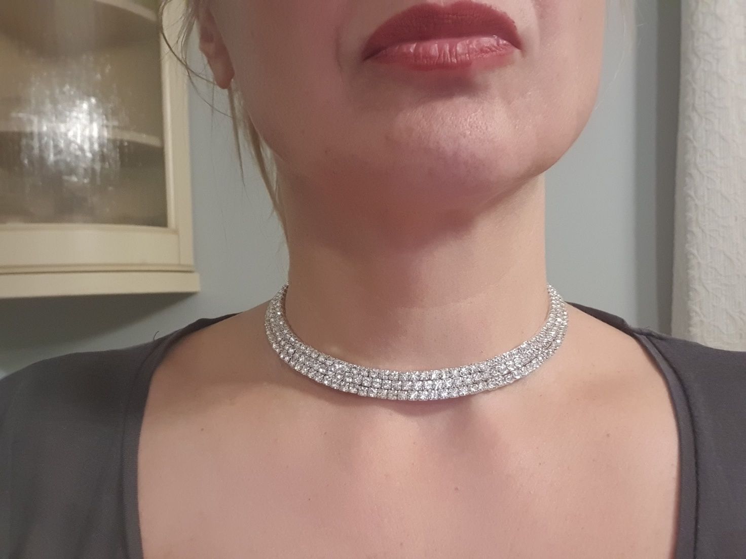 Naszyjnik choker obroża kryształy cyrkonie  trzy rzędy