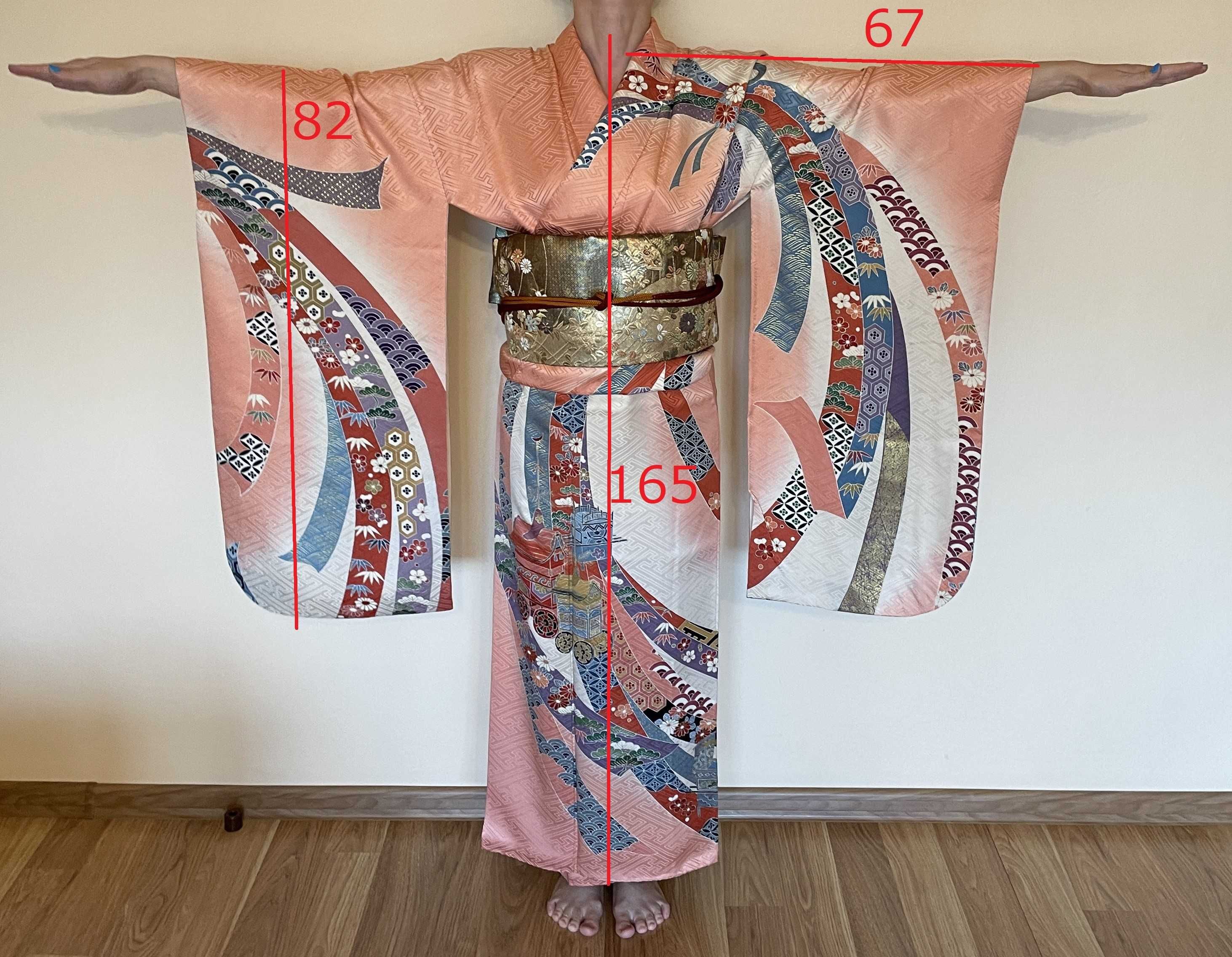 Japońskie kimono furisode + pas obi + sznur obijime