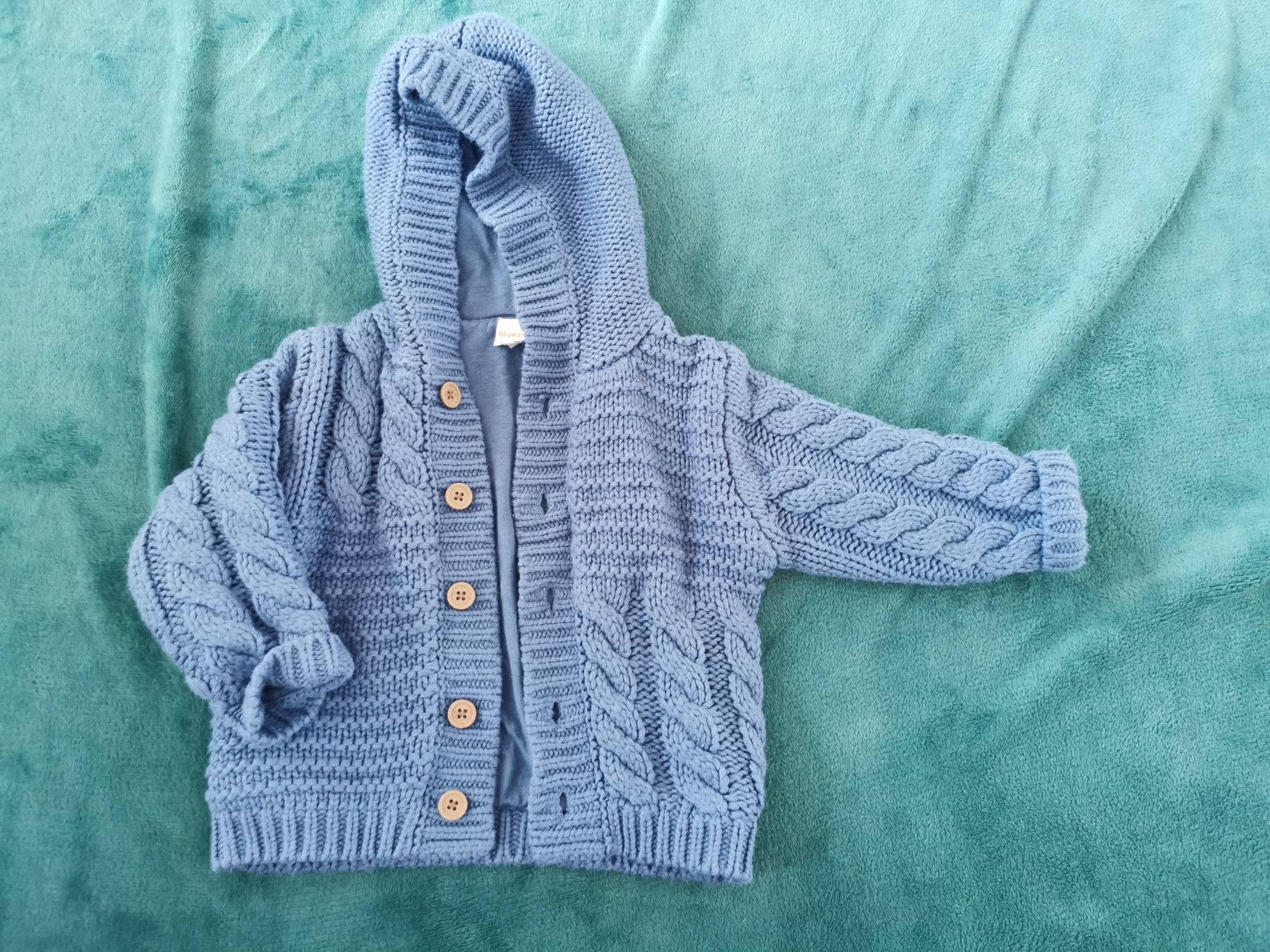 Rozpinany gruby sweter z kapturem Blue Zoo r. 86 stan bdb uniseks