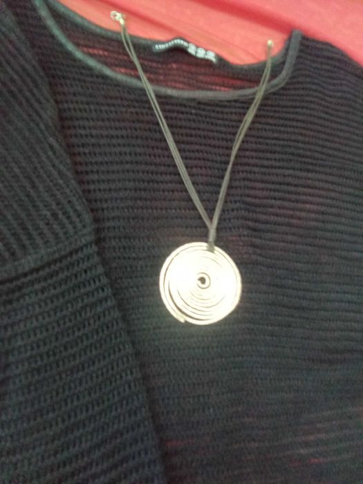 Ażurowy sweterek tunika kardigan czarny plaża L 40