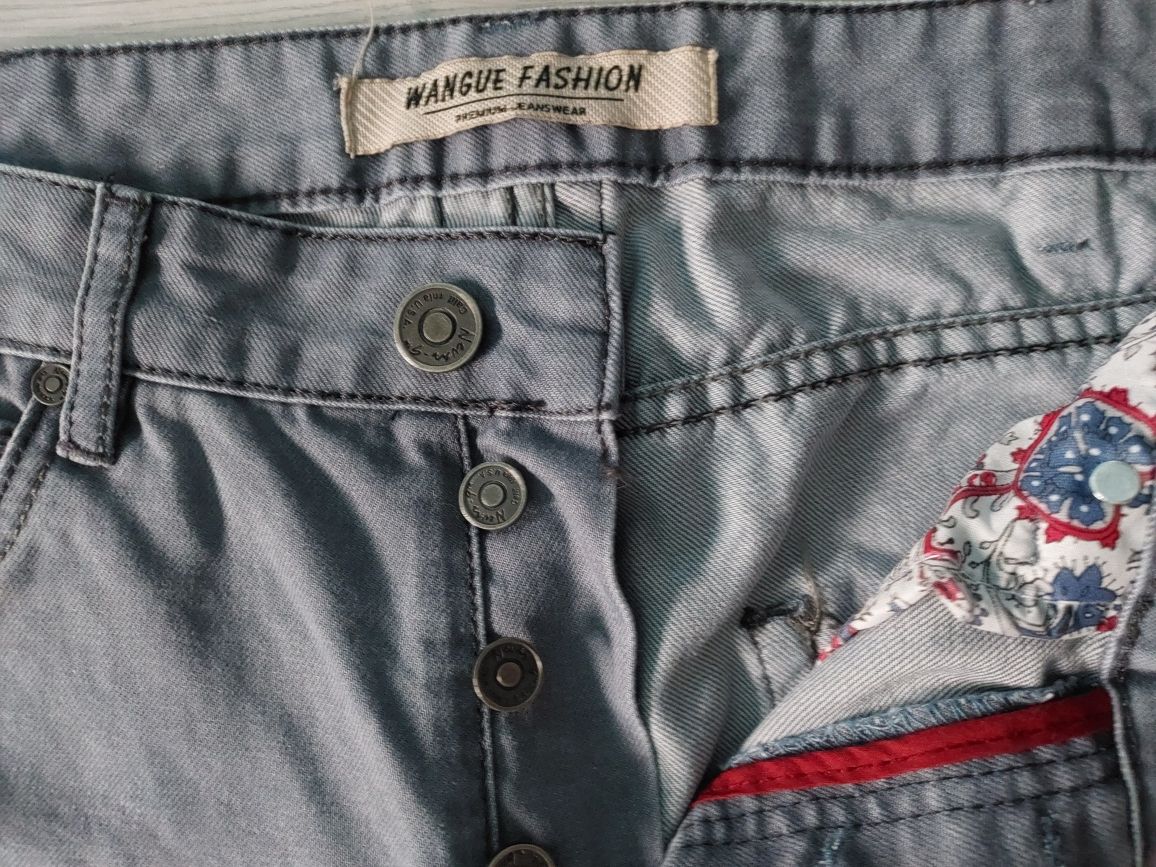 34 jeansy jeans dżinsy męskie proste klasyczne szare przetarcia