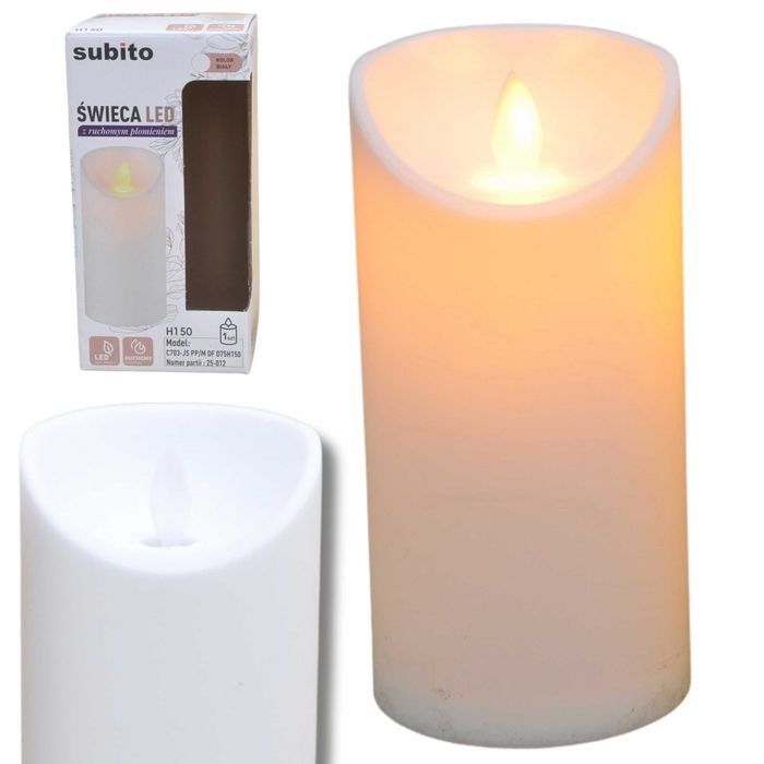 ŚWIECA LED Ruchomy Płomień Znicz 15cm BIAŁA Na Grób Realistyczna