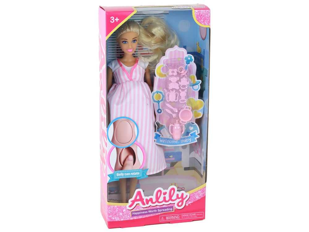 Lalka Anlily Mama Różowa Sukienka Brzuszek Ciążowy Niemowlę Barbie