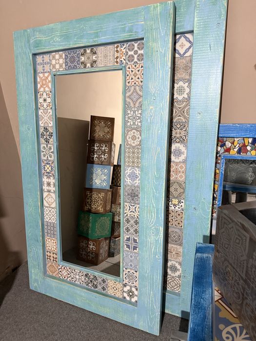 Lustro drewniane z kafelkami w stylu arabskim marokańskim 180x100 cm.