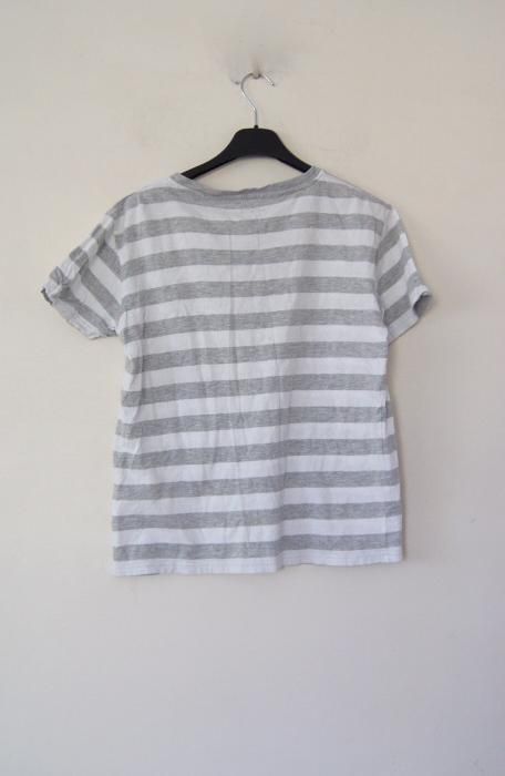 szary t-shirt w paski z kieszonka szara bluzka crop top 3/4 36 S 38 M