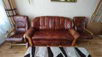Zestaw komplet wypoczynkowy Sofa + 2 fotele naturalna skóra