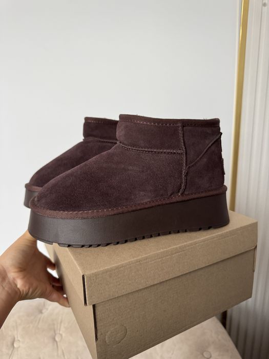 Ugg mini platform шоколад натуральний замш, овчина, фото вживу. Угги