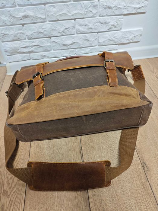 Stetson сумка для ноутбука сіра брезент шкіряна вставки портфель 15,6