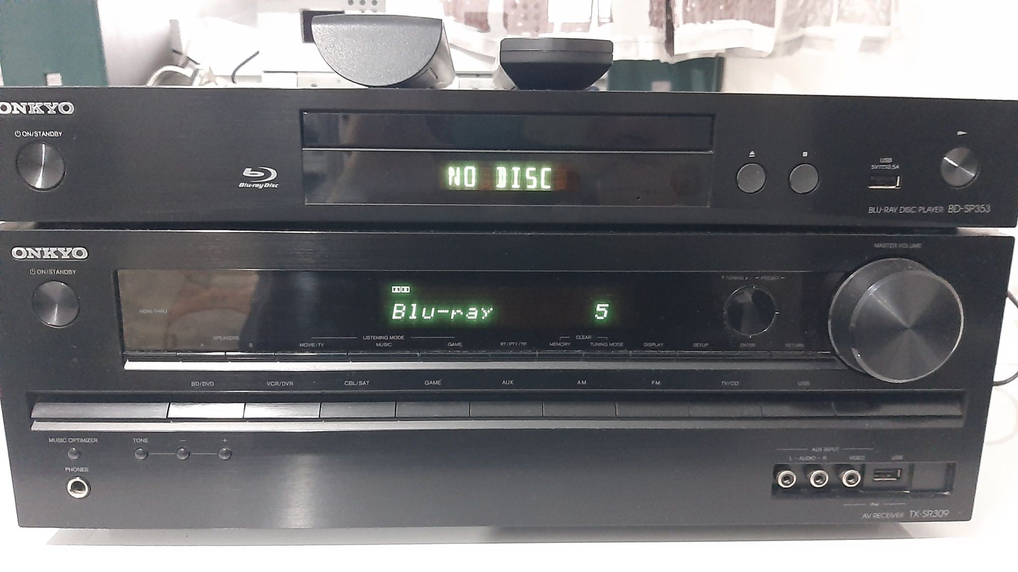 ONKYO Kino domowe/stereo Amplituner TX-SR309+Blu-ray BD-SP353 JAK NOWE