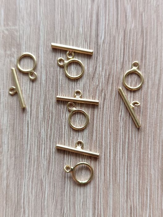 Zapięcie typu bolec z rozciętymi kółkami srebro złocone 9 mm - 5 szt.